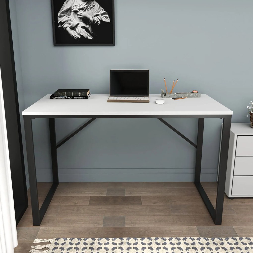 Secretária de Estudo Layton – Preto e Branco – 120x60x74 cm