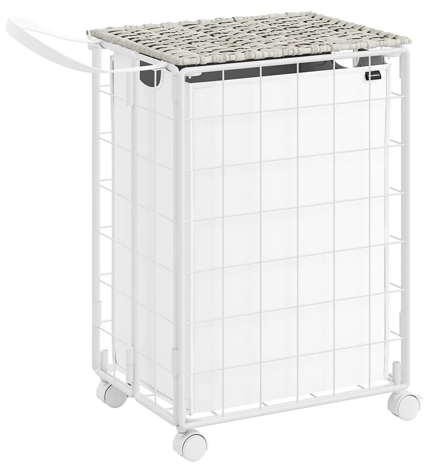 Cesto de roupa Suja com Rodas e saco 90 litros 46 x 33 x 65 cm branco