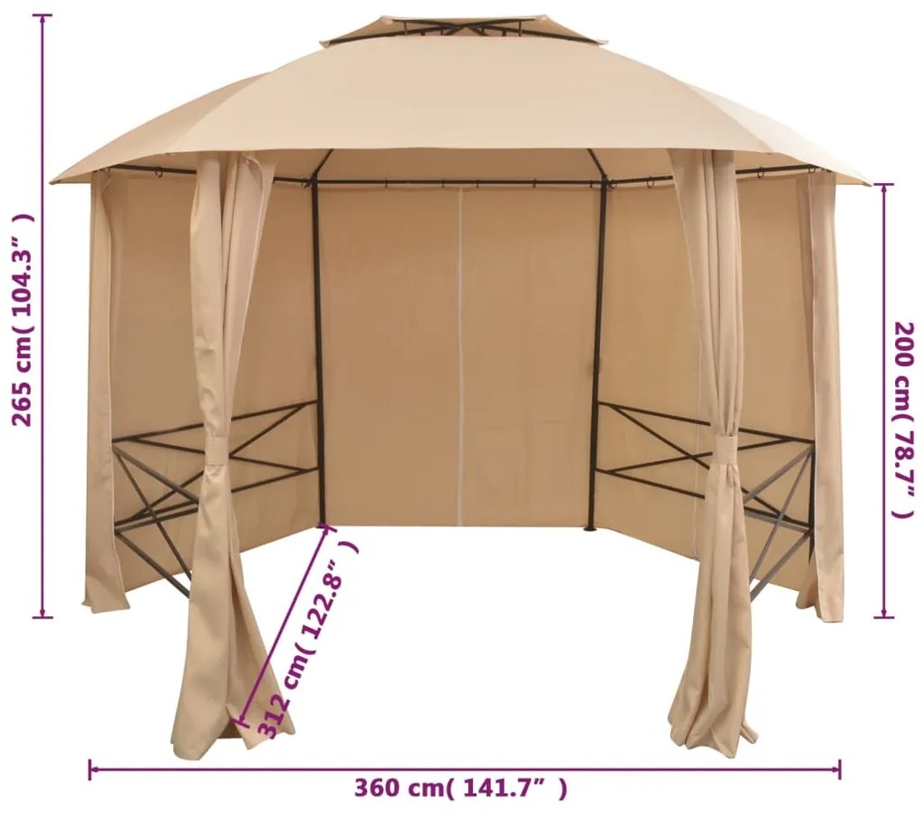 Tenda de jardim com cortinas hexagonal 360x265 cm