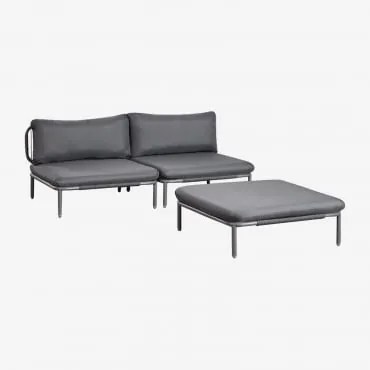 Conjunto De Jardim Com Sofá Modular De 2 Peças E Puff Em Aço Roubly Cinza Grafito - Sklum