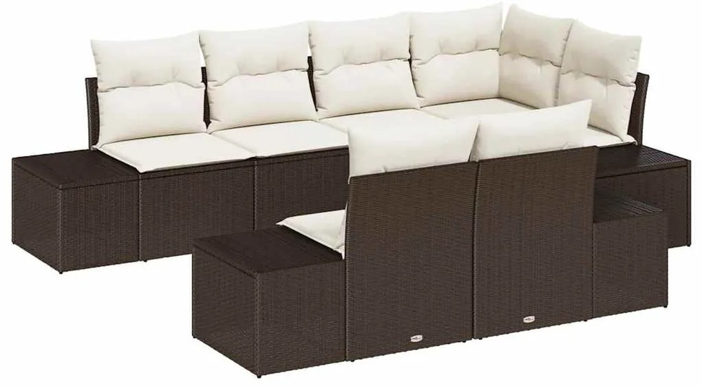 Conjunto de Sofá de Jardim com 7 Peças e Almofadas Castanhas em Rattan