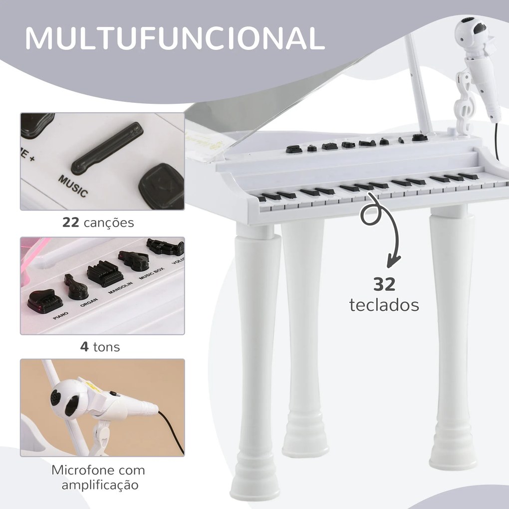 AIYAPLAY Piano Eletrónico para Crianças com 32 Teclas Piano com Microf