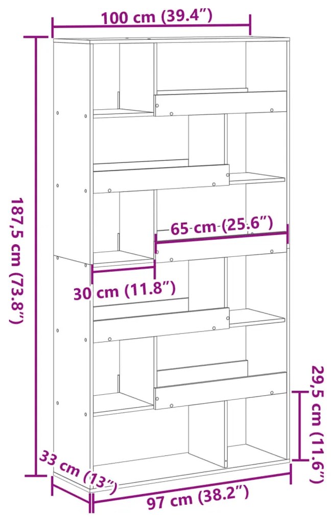 Estante 100x33x187,5 cm derivados de madeira cinzento sonoma