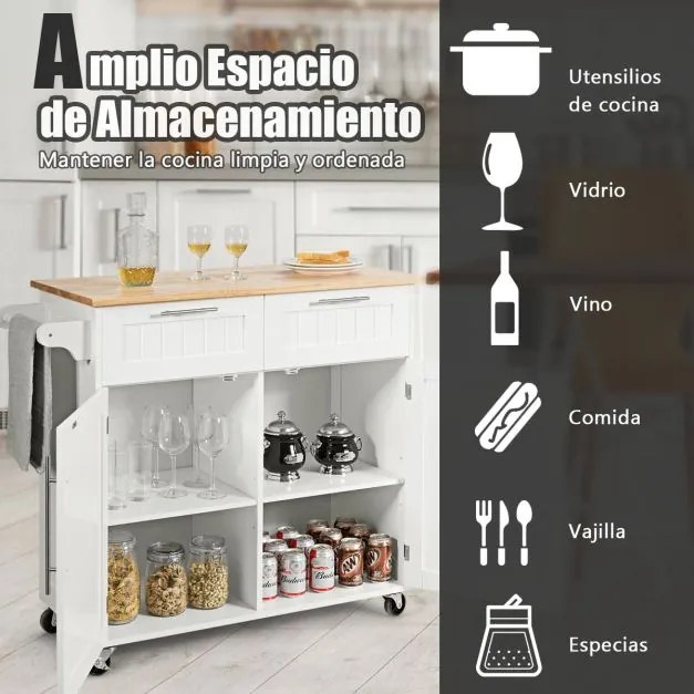 Ilha de Cozinha "Lund" – Carro de Serviço com Gavetas, Armários e Roda