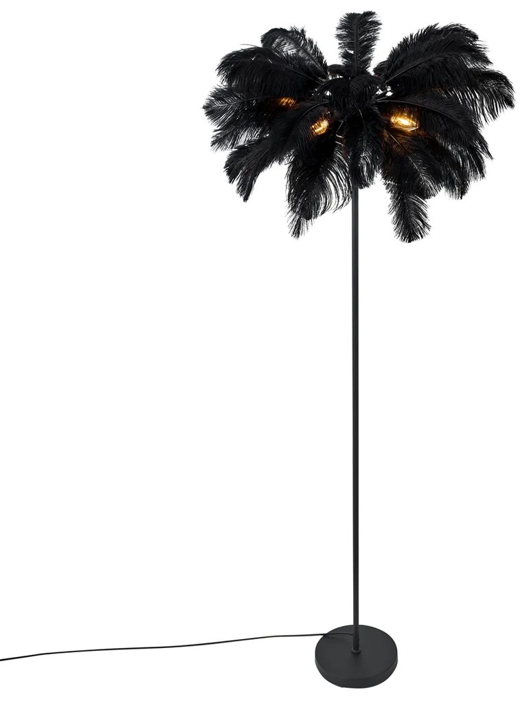 Candeeiro de pé Art Deco preto com penas pretas - Peahen Art Deco