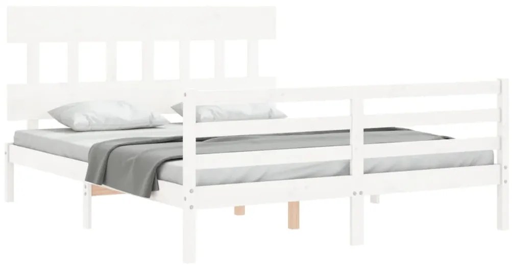 Estrutura de cama King Size com cabeceira madeira maciça branco