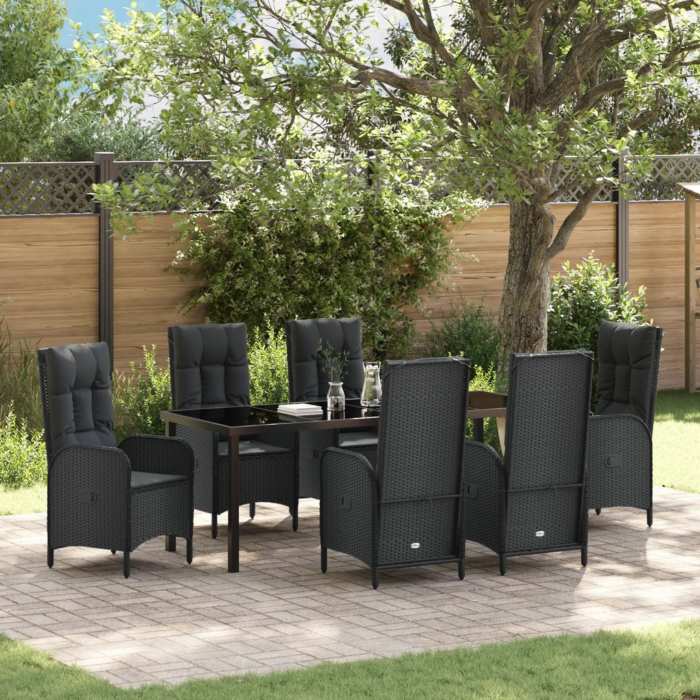 vidaXL Conjunto de Jantar Jardim 7 Peças Preto Rattan PE