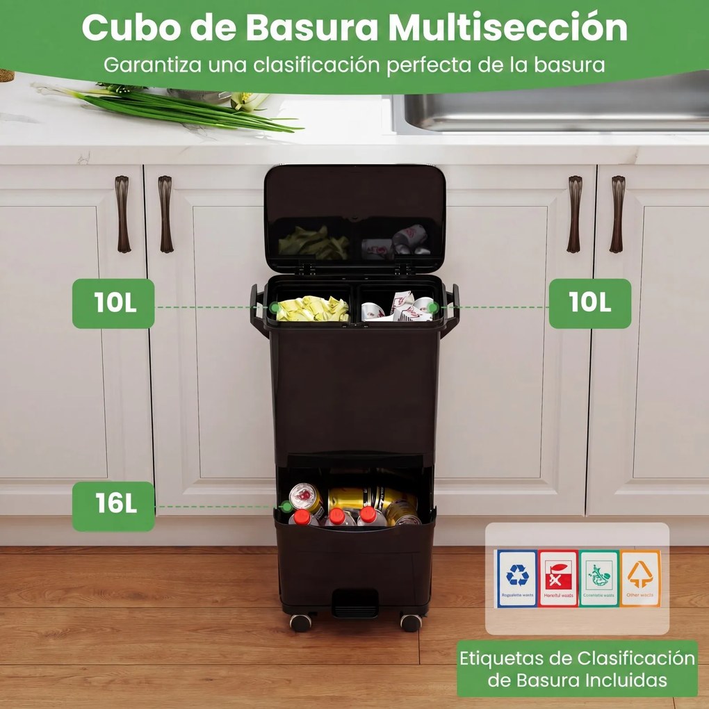 Caixote do lixo de 36 litros com 2 cubos e autocolantes para triagem de lixo 42 x 29 x 74 cm (C x L x A) Contentor de resíduos com rodas, modelo unive