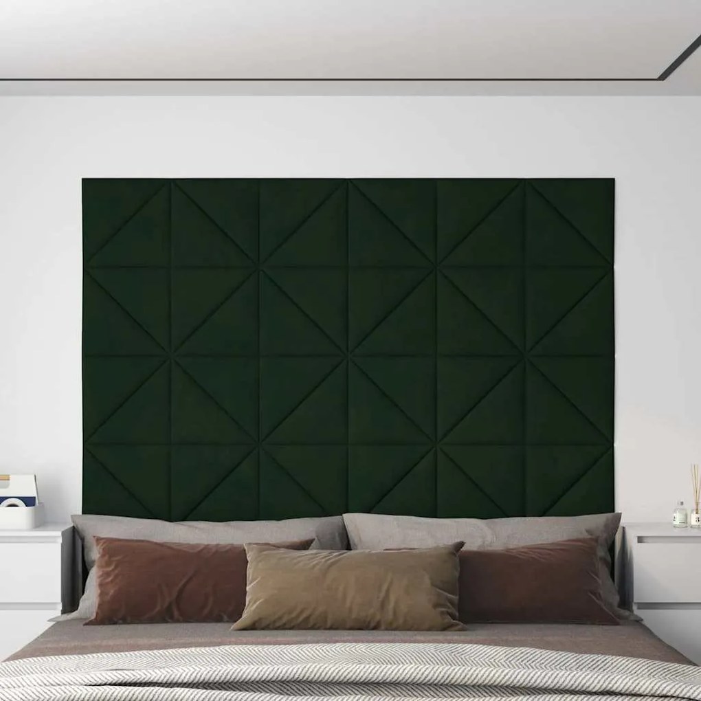vidaXL Painel de parede 12 pcs 30x30 cm veludo 0,54 m² verde-escuro