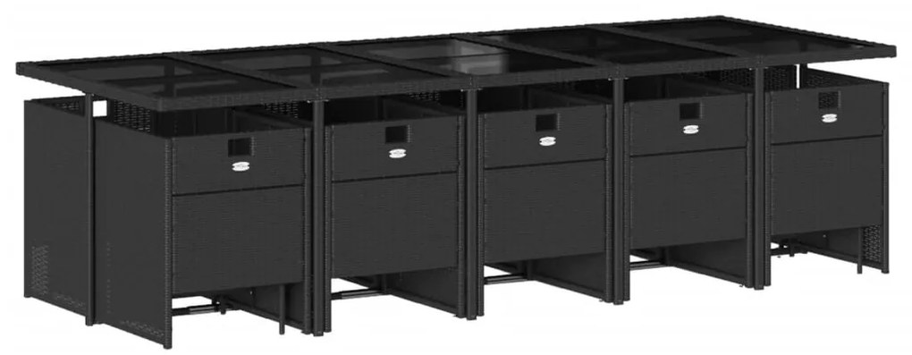 15 pcs conjunto de jantar p/jardim com almofadões vime PE preto