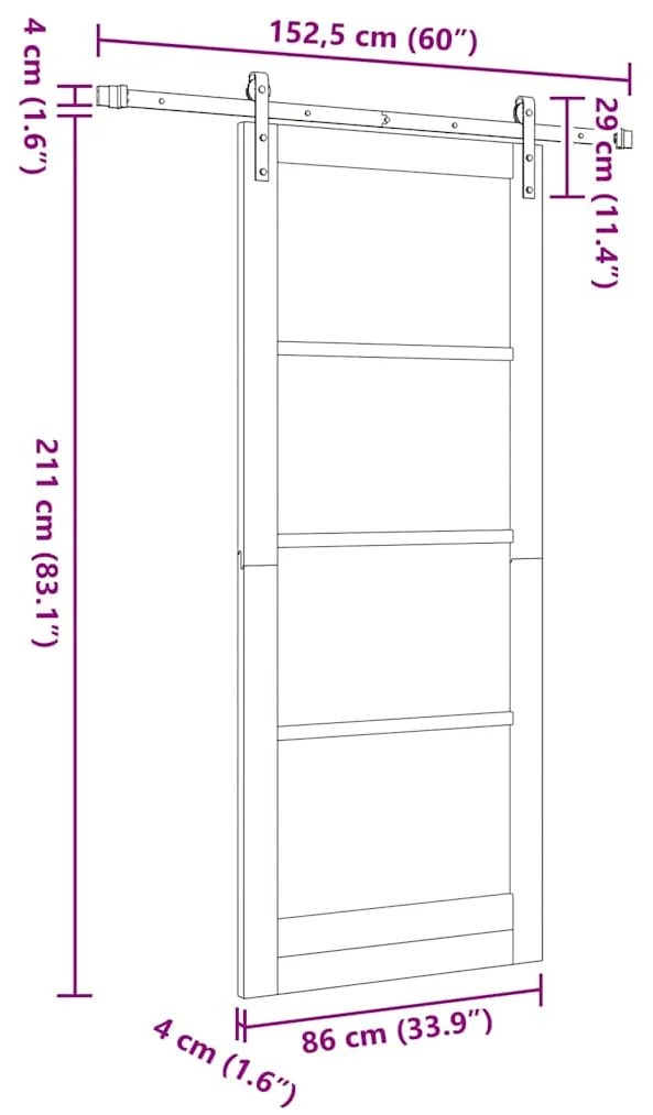 Porta Deslizante com Conjunto de Ferragens Branca 86x211 cm Madeira Só