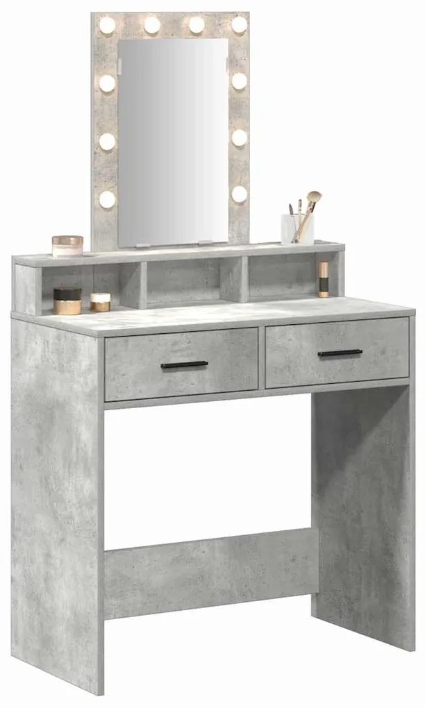 mesa de maquilhagem vidaXL com luzes LED cinza de betão 79x41x140 cm