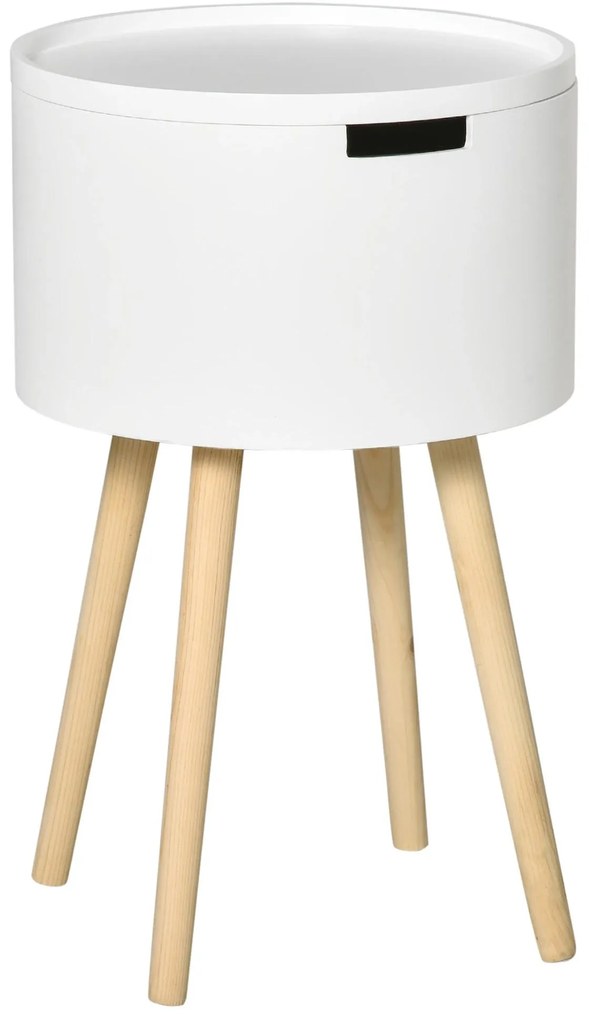 HOMCOM Mesa de Apoio com Tampa Removível Espaço de Armazenamento e Pés de Madeira Ø38x63cm Branco