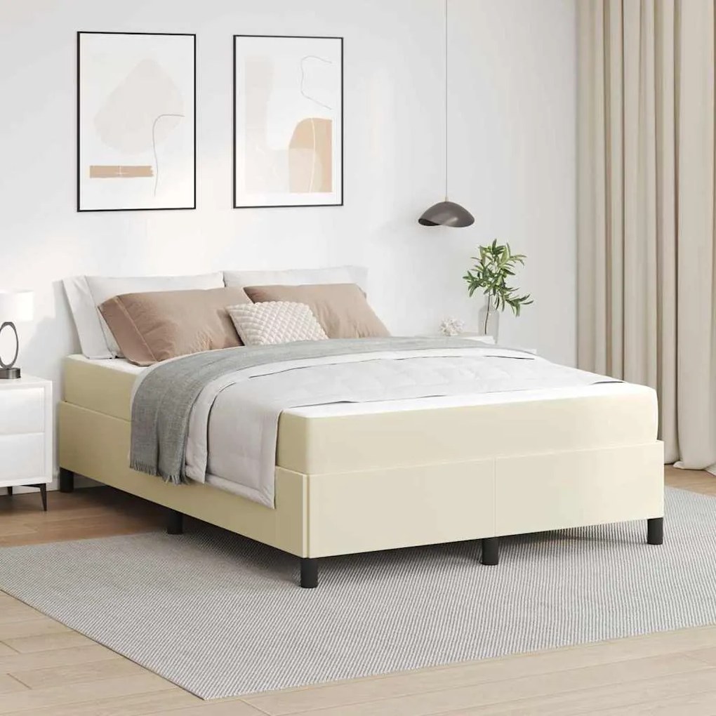 vidaXL Estrutura da Cama com colchão Creme 140 x 190 cm tecido