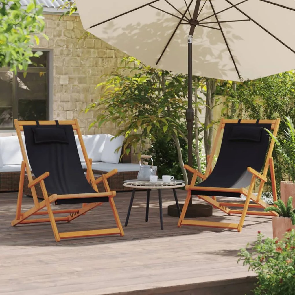 vidaXL Cadeiras de praia dobráveis 2 pcs tecido preto