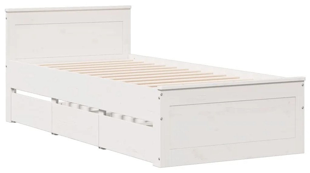 Cama com estante sem colchão 75x190 cm pinho maciço branco