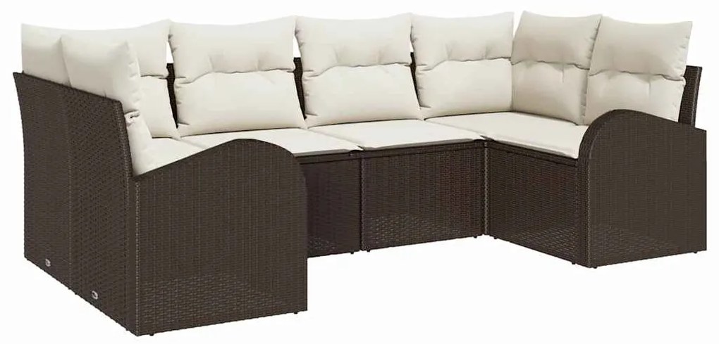 Conjunto de Sofá de Jardim 6 Peças com Almofadas Marrom em Rattan