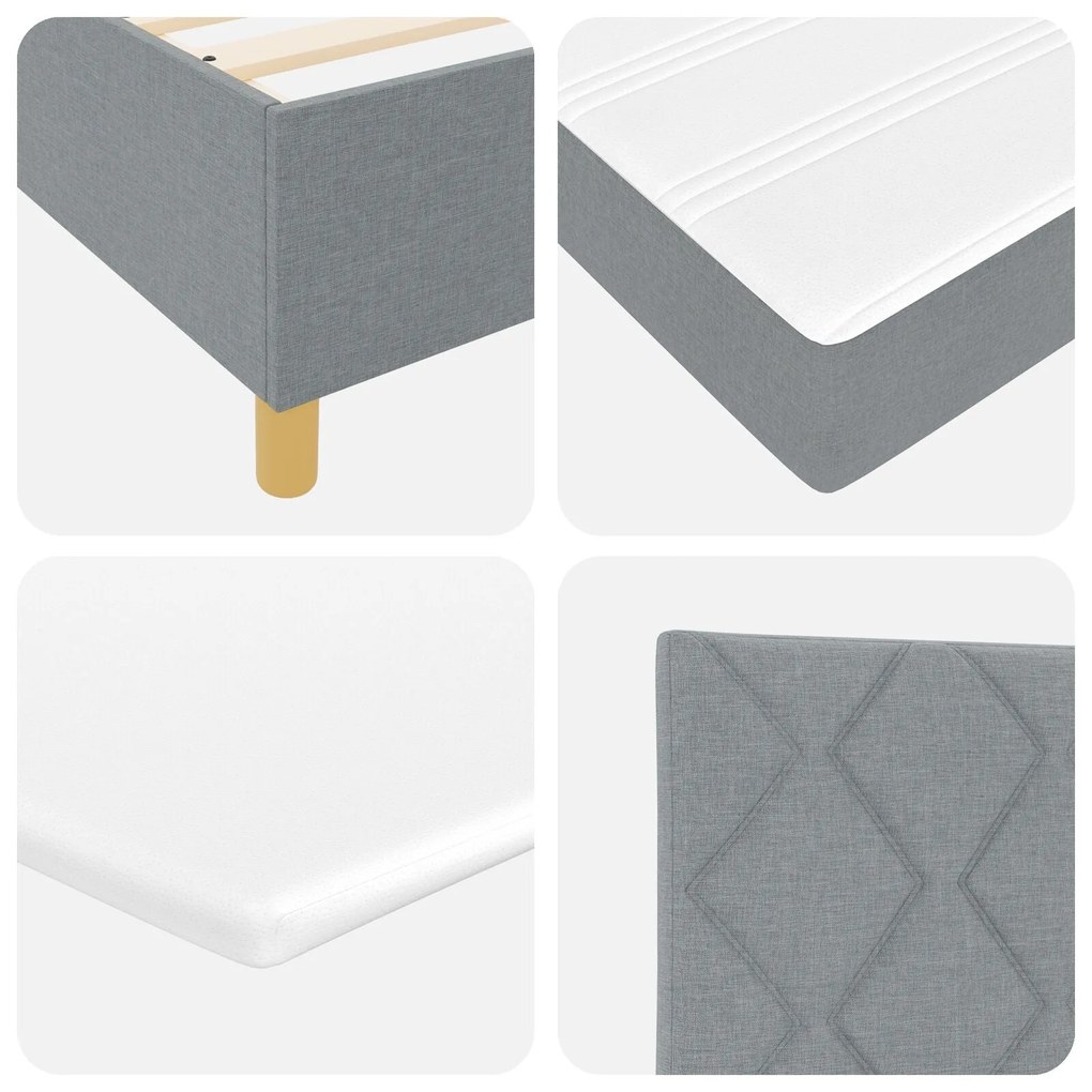 Cama Box Spring com Colchão e Luz LED Cinza Claro 90x190 cm Tecido