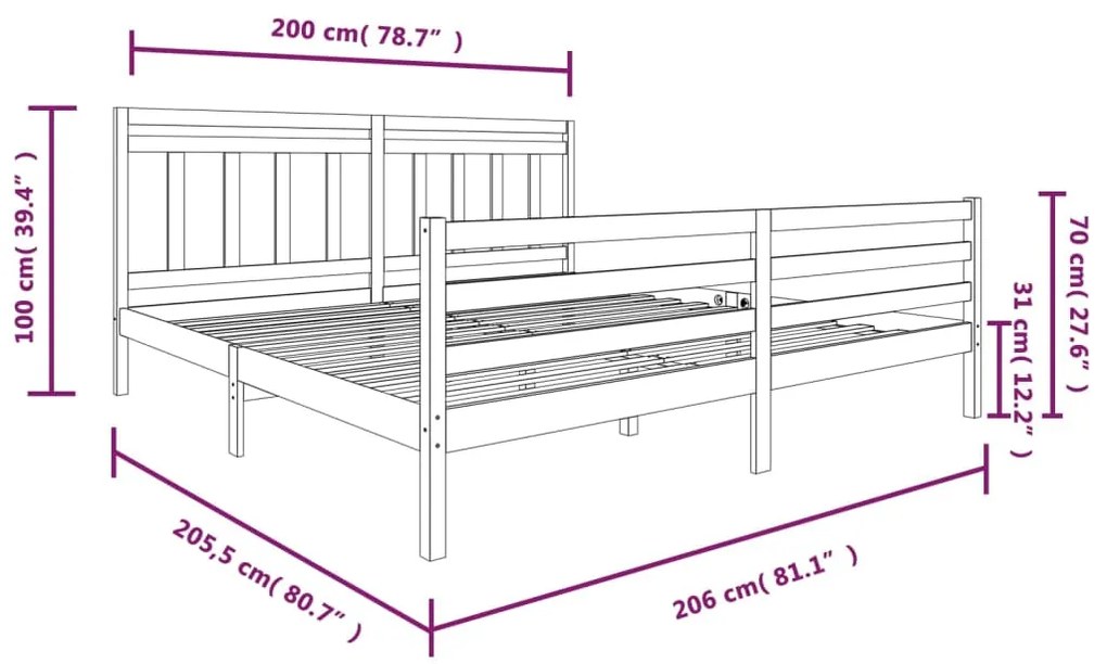 Estrutura de cama 200x200 cm madeira maciça branco