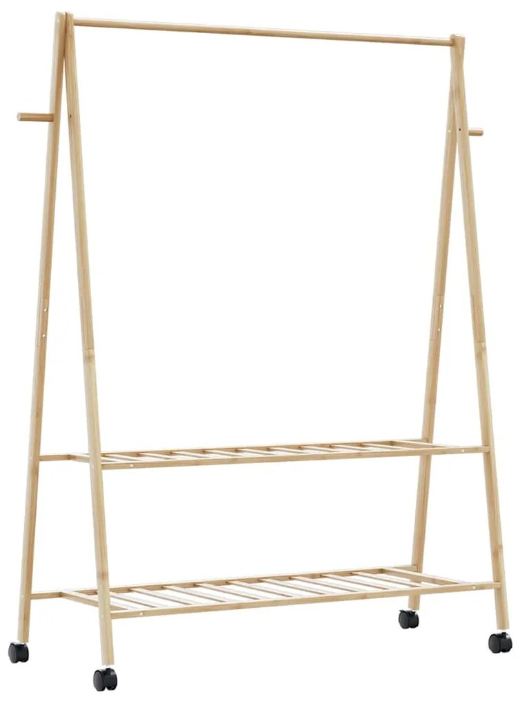 Cabide com prateleiras e rodas 132x45,5x155,5 cm bambu