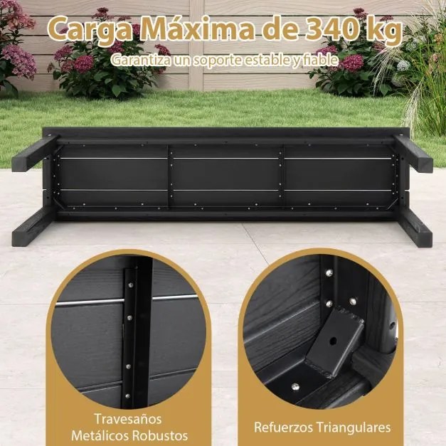 Banco de jardim em HDPE de 140 cm para 2-3 pessoas  sem encosto resistente às intempéries Preto