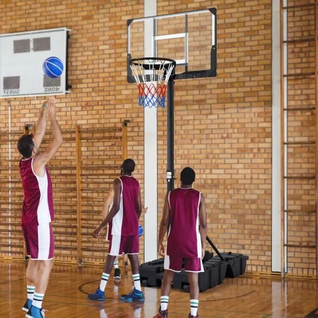 Cesto de basquetebol de exterior com altura ajustável (290-365 cm), rodas móveis, poste dobrável e base recheável para jovens e adultos Preto