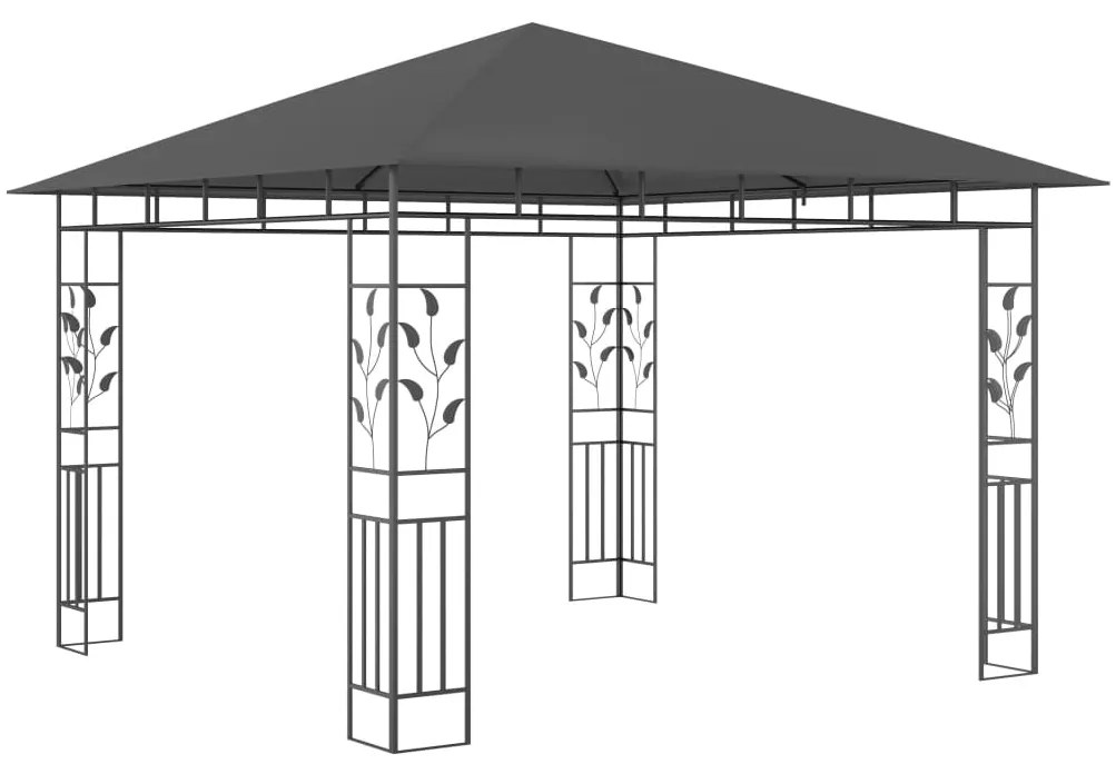 Gazebo c/ mosquiteiro e cordões luzes LED 3x3x2,73m antracite