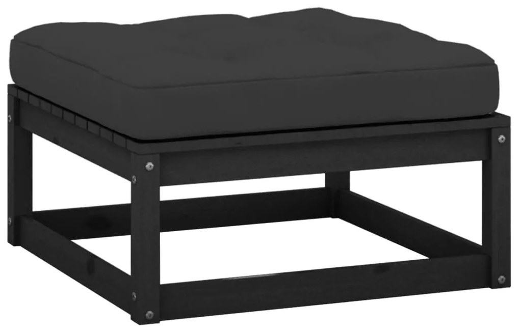 vidaXL Apoio de pés p/ jardim c/ almofadão pinho maciço preto