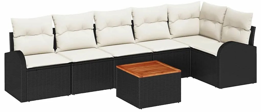 Conjunto de Sofá de Jardim 7 Peças com Almofadas em Rattan Preto Acáci