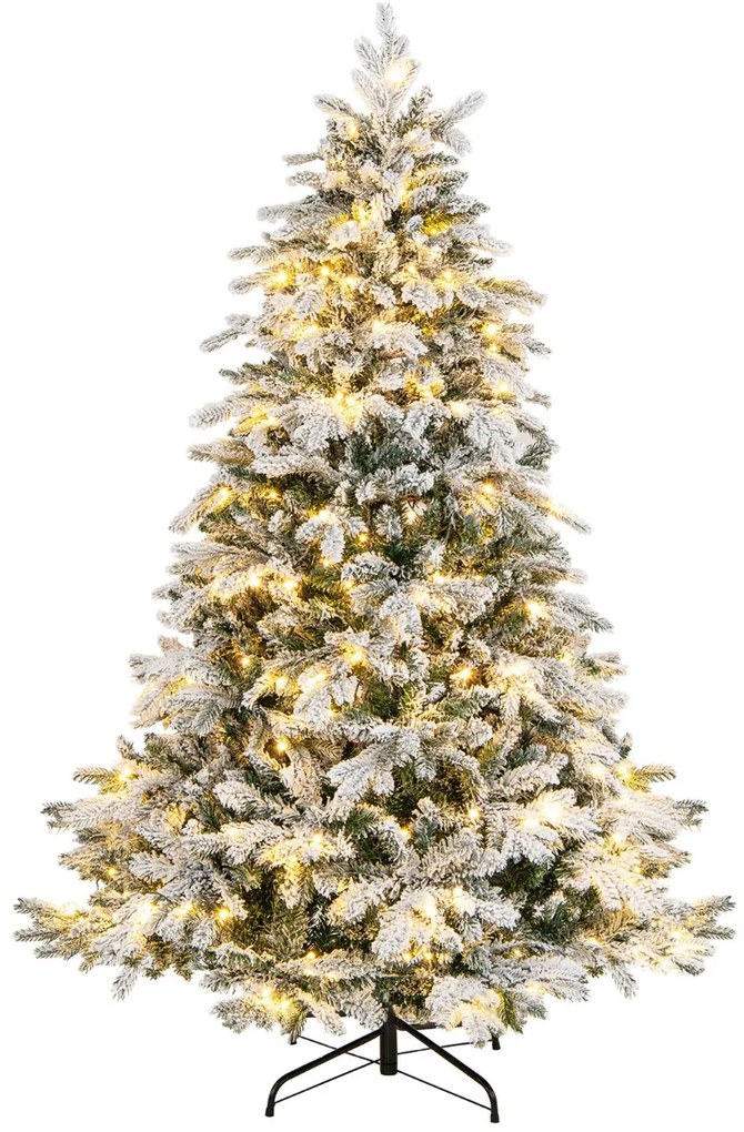 Árvore de Natal com neve de 180 cm com 1415 ramos, 260 luzes LED quentes e design articulado Verde