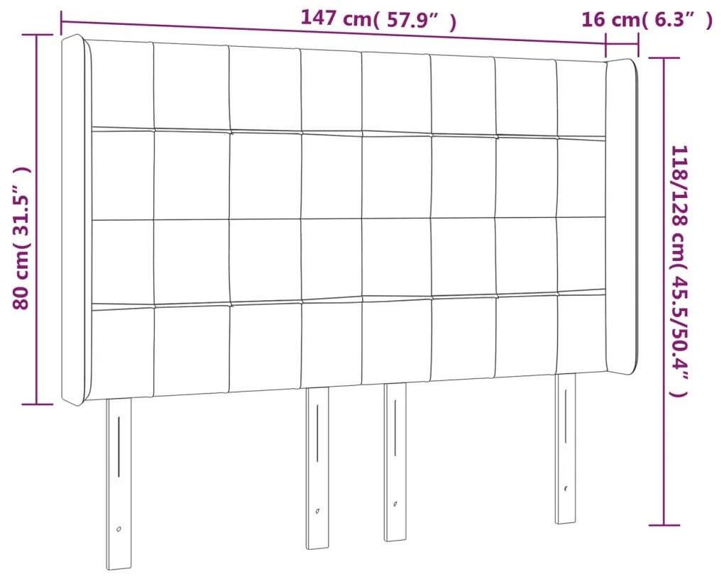 Cabeceira cama c/ abas tecido 147x16x118/128 cm cinzento-claro