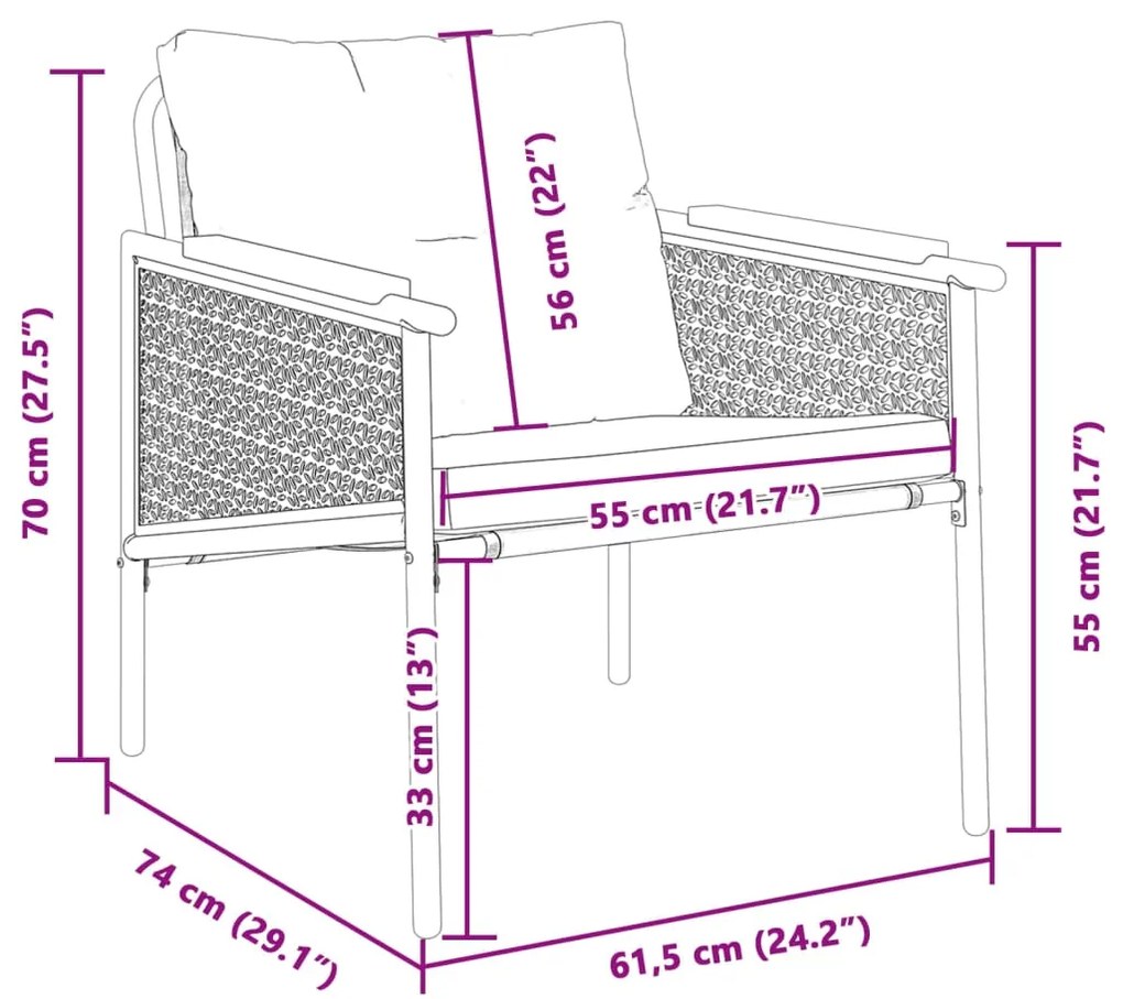 Cadeiras de jardim com almofadões 2 pcs aço preto