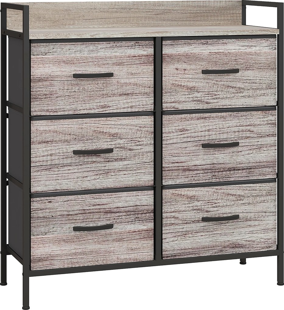 HOMCOM Cómoda com 6 Gavetas Dobráveis de Tecido Estrutura de Aço e Estilo Industrial 79x29x85 cm Cinzento | Aosom Portugal