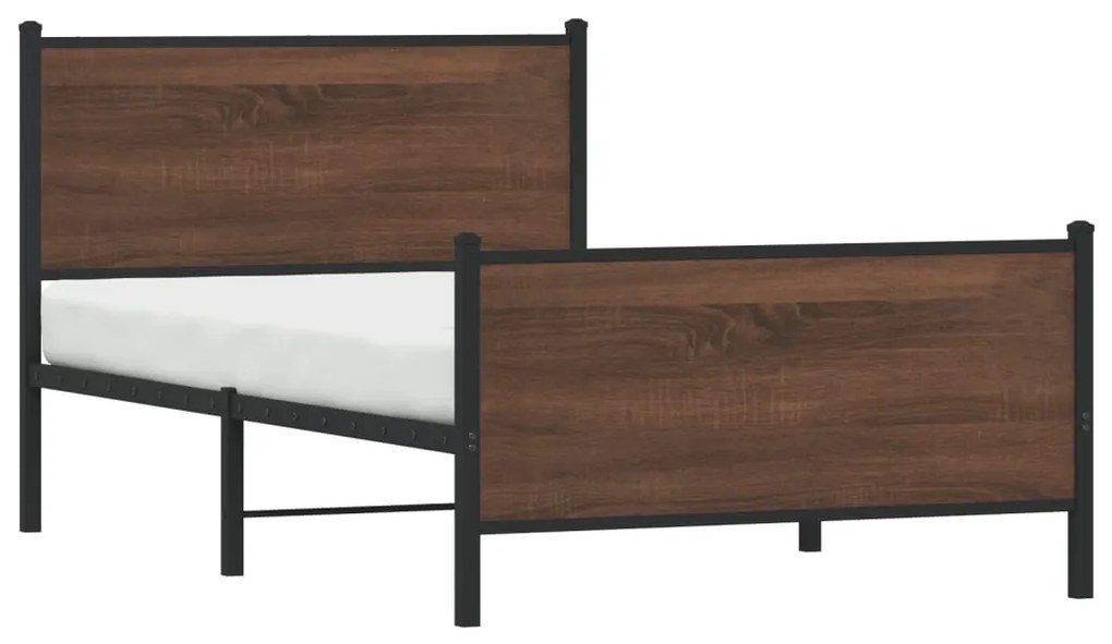 Estrutura de cama sem colchão 100x190cm metal carvalho castanho