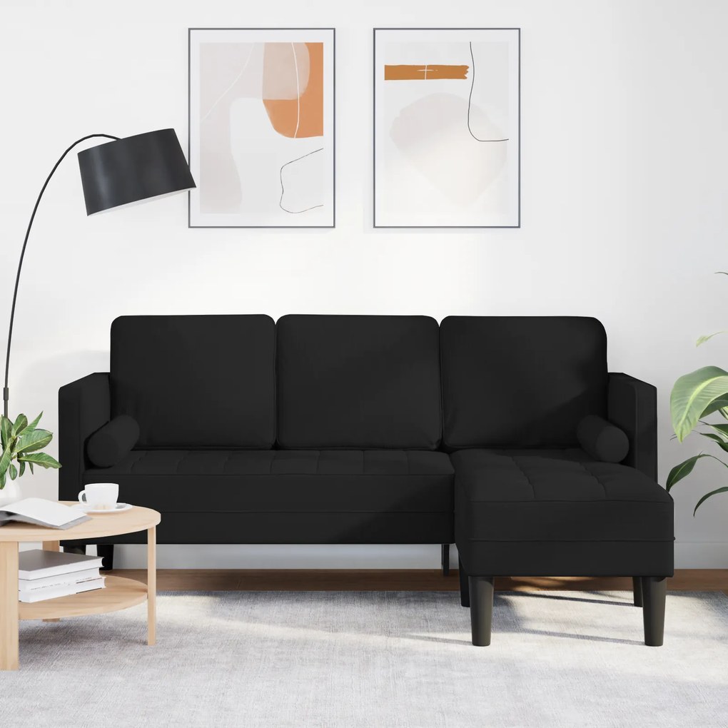 Sofá L de 3 lugares vidaXL Preto 160 cm Tecido