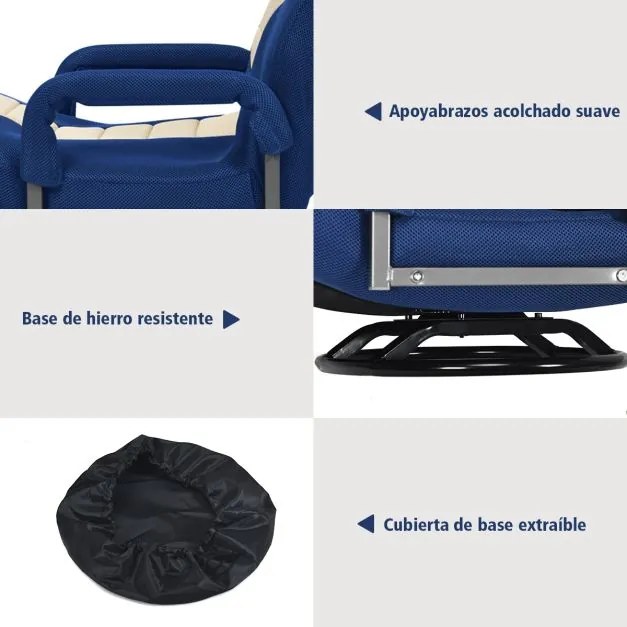 Cadeira Gaming de chão ajustável em 6 posições com base giratória de 360° para leitura e relaxamento 61-87 x 55 x 75 cm Azul