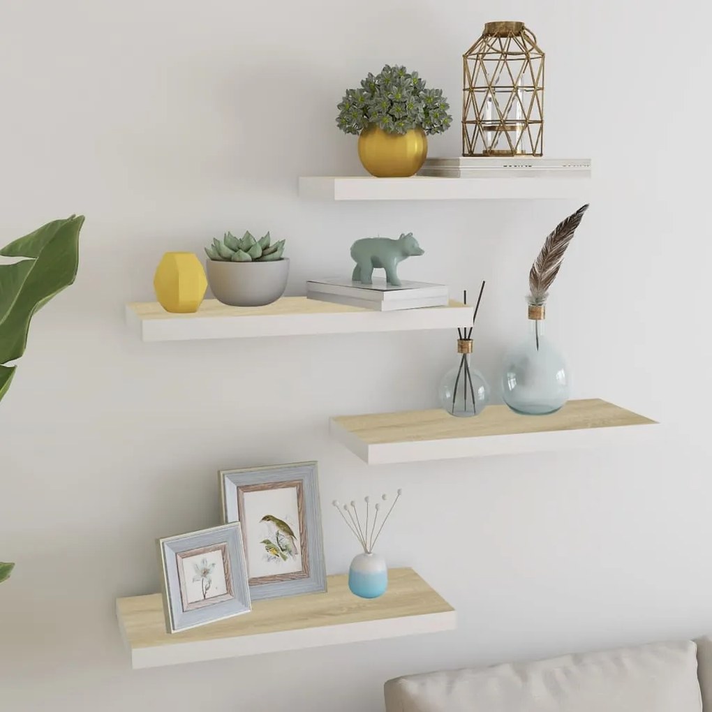 vidaXL Prateleiras parede 4 pcs 60x23,5x3,8 cm MDF carvalho e branco