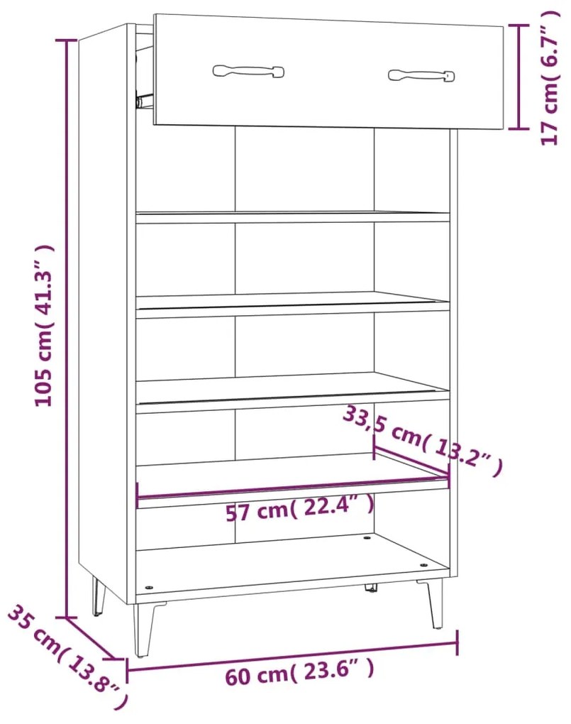 Sapateira Carry - Com 1 Gaveta e 5 Prateleiras - Cor Preto - 60x35x105