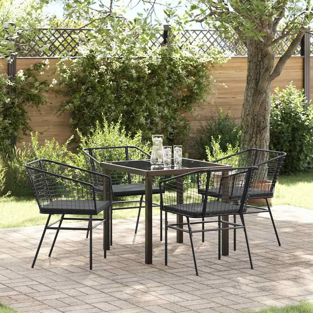 vidaXL Conjunto de jantar de jardim com 5 peças e almofadas pretas em rattan sintético
