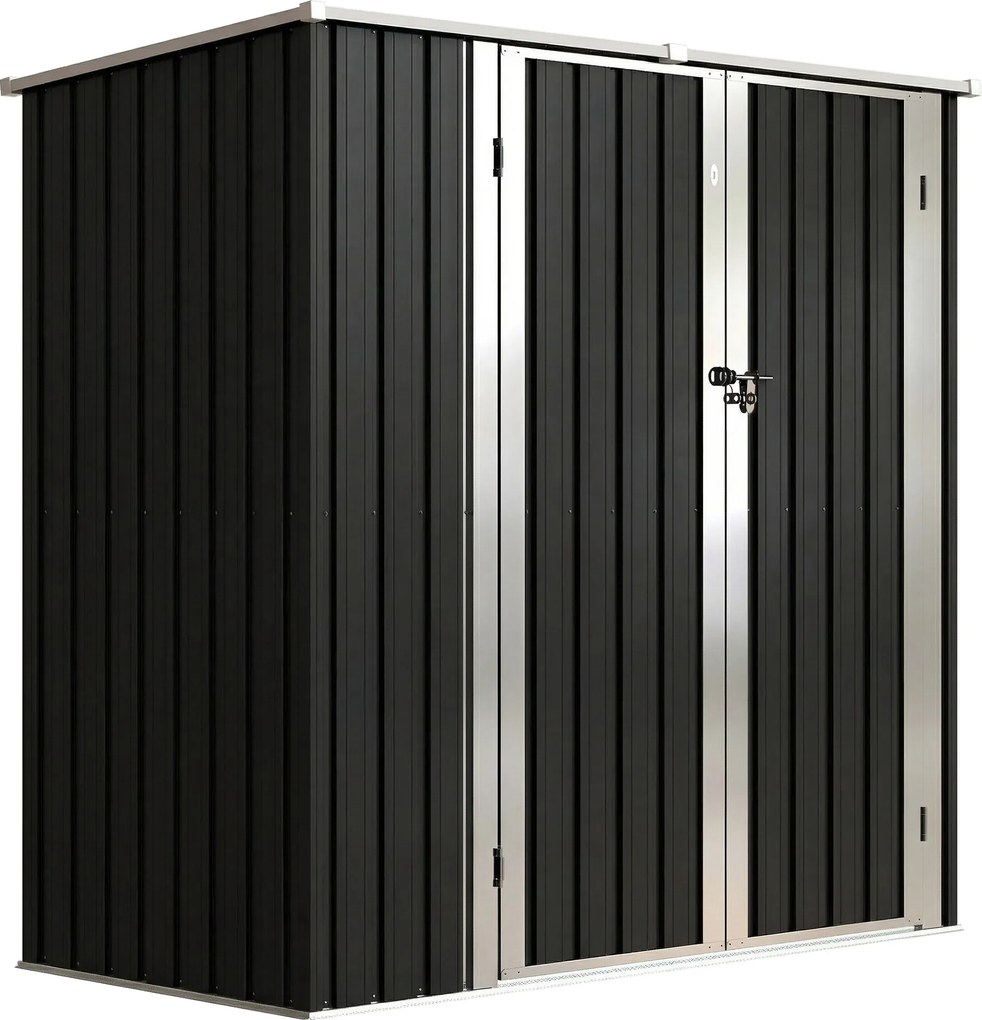 Outsunny Abrigo de Jardim Exterior Metálico 1,37 m² 163x89x163 cm com Telhado Inclinado Portas com Fecho e Luvas Cinzento | Aosom Portugal