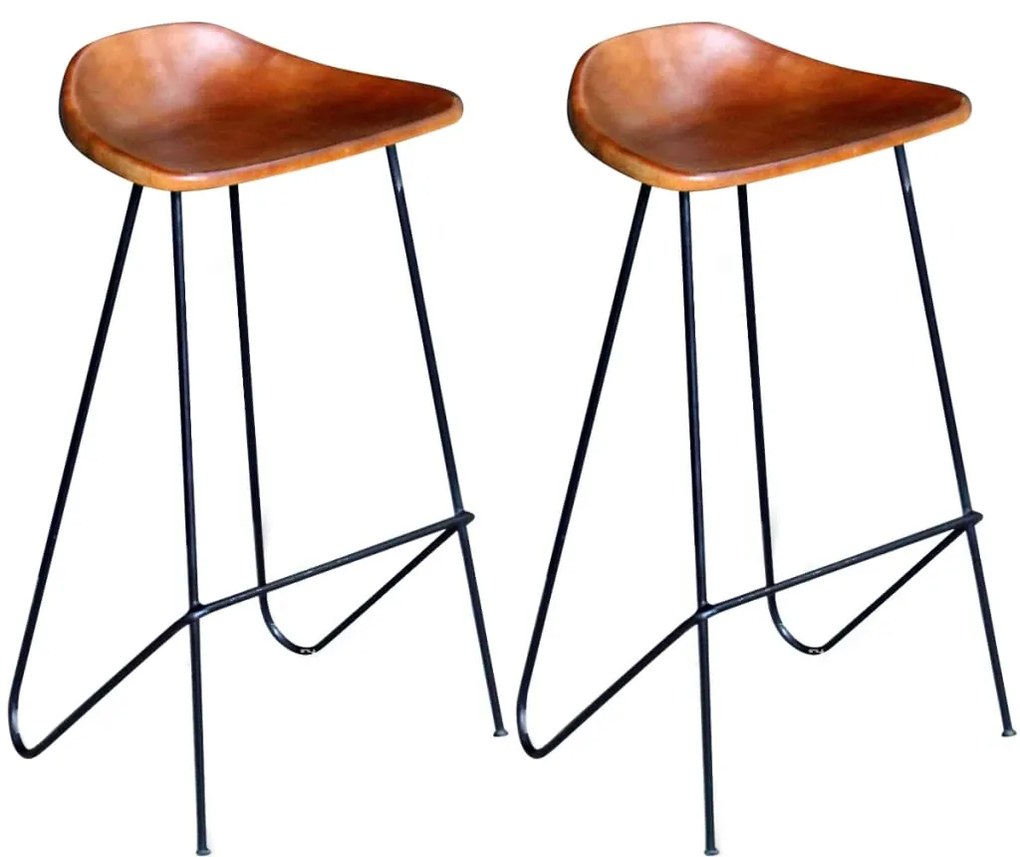 Cadeiras de bar 2 pcs couro genuíno preto e castanho