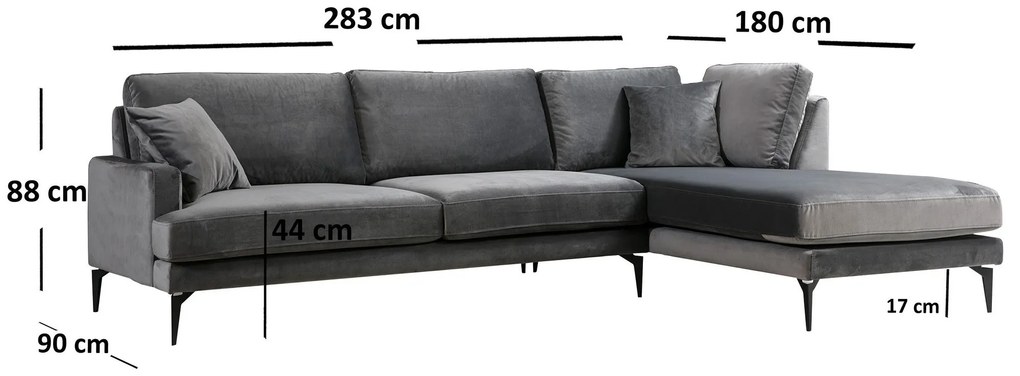 Sofá de Canto Papira - Antracite - 283 x 180 cm