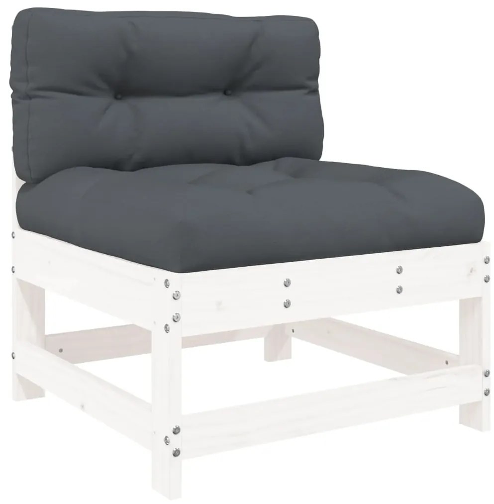 5pcs conjunto lounge jardim c/ almofadões madeira maciça branco