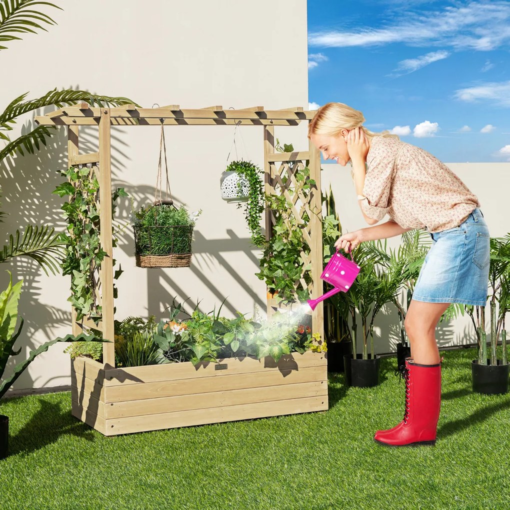 Floreira elevada com treliça para plantas em arco Furos de drenagem 100 x 44 x 113,5 cm Natural
