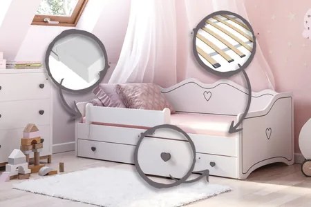Cama infantil Emma 160x80 cinza/branco - colchão e estrado incluído