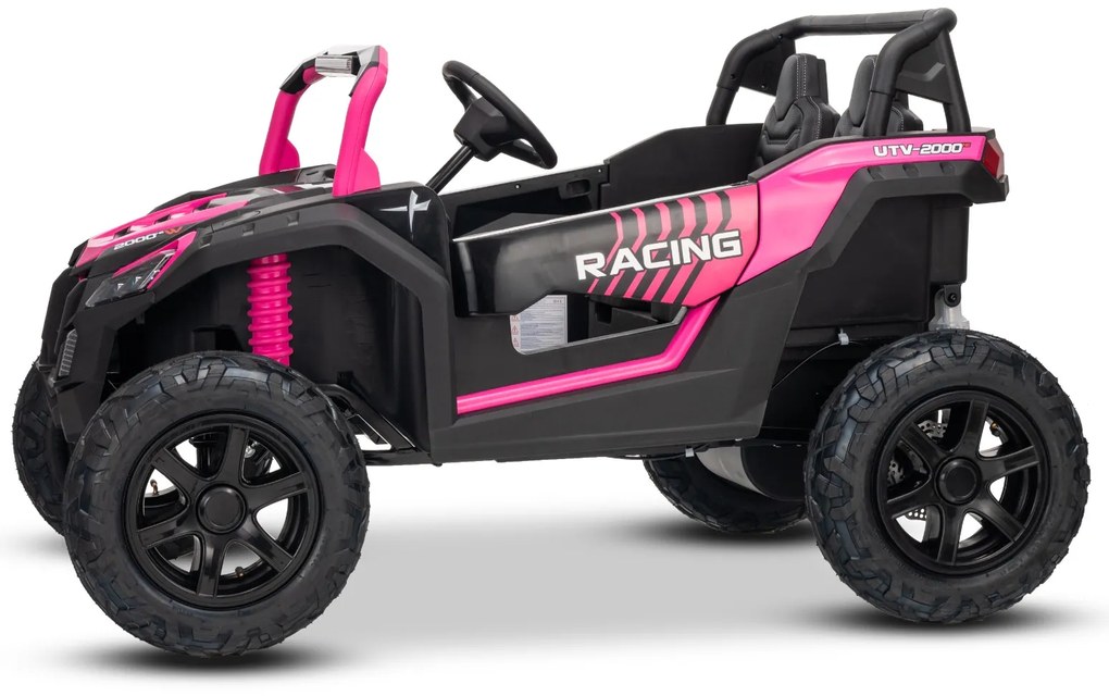 Carro elétrico para crianças UTV XXL 24V 2 Lugares em couro, travão de discos, luzes LED, rodas de borracha insufláveis com suspensão traseira, leitor