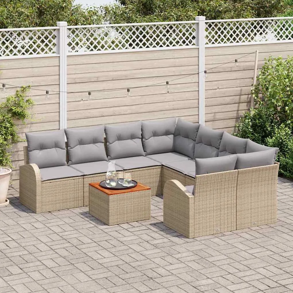 Conjunto de Sofás de Jardim com 9 Peças e Almofadas em Rattan Sintétic