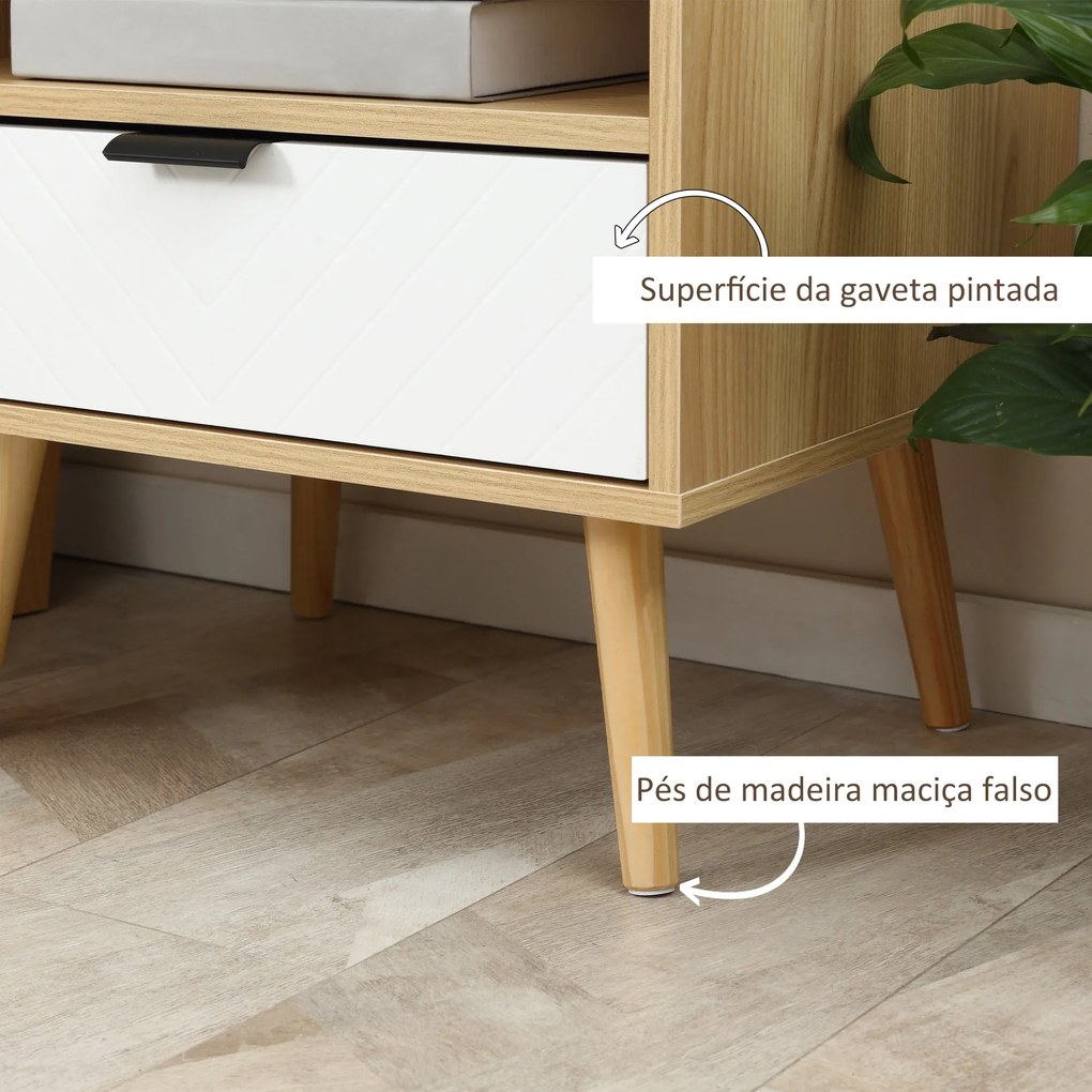 HOMCOM Mesa de Cabeceira de Estilo Moderno Mesa Auxiliar com 1 Gaveta