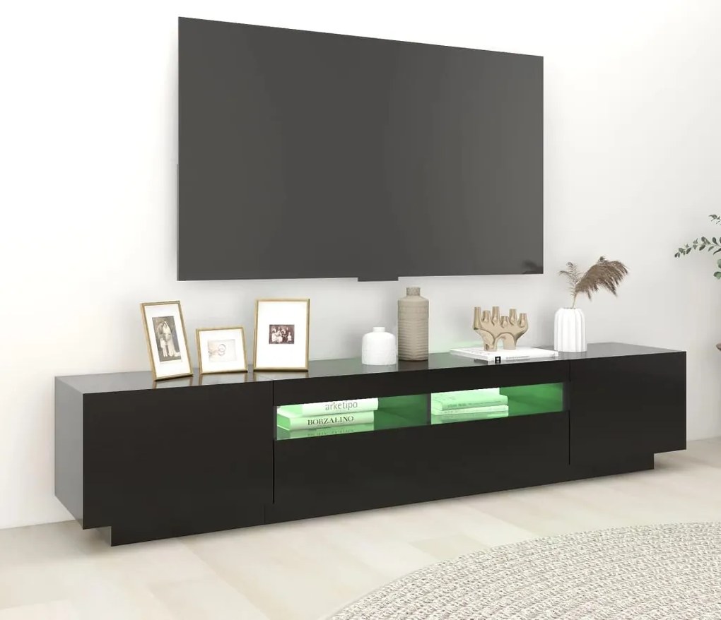 Móvel de TV com luzes LED 200x35x40 cm preto