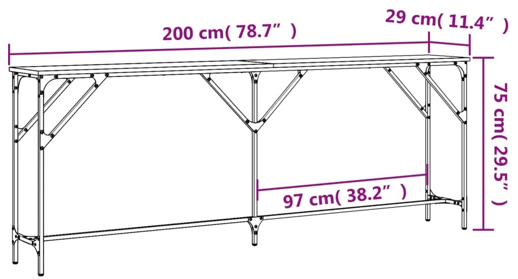 Mesa consola 200x29x75 cm derivados de madeira carvalho fumado